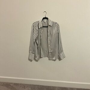 CHANEL Black and White Striped Long Sleeve Dress